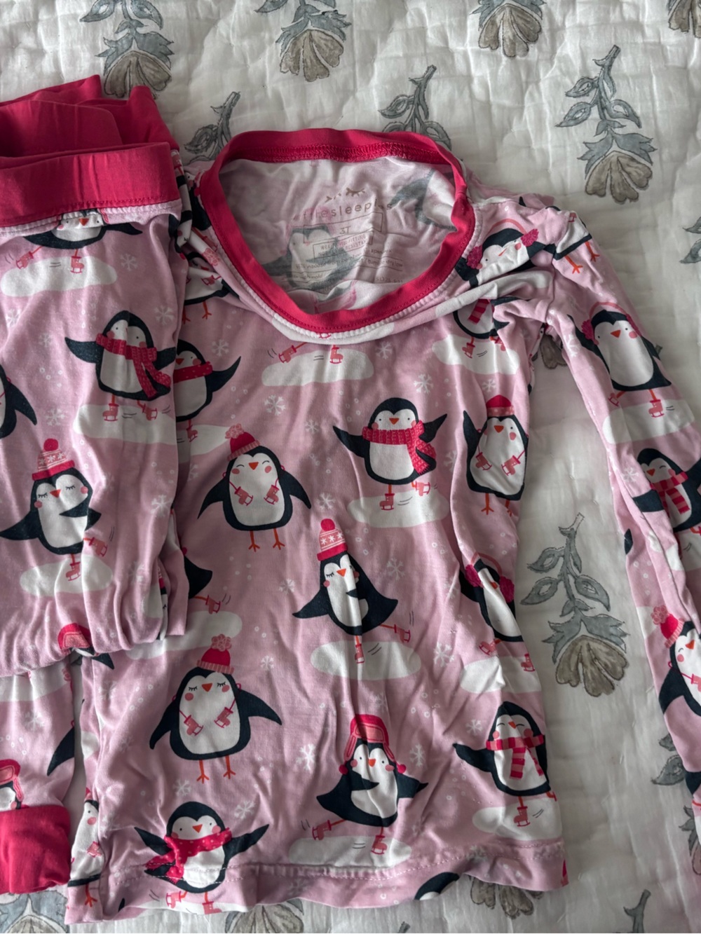 Little Sleepies Pink Penguin Pajama Set with Hot Pink Trim